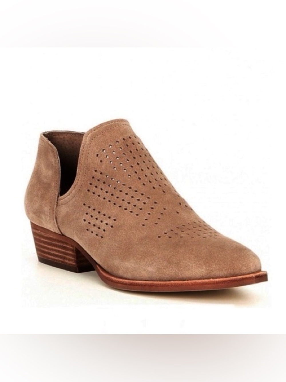 GIANNI BINI Brown Suede Perforated Cutout Block Heel Ankle Booties Size 10